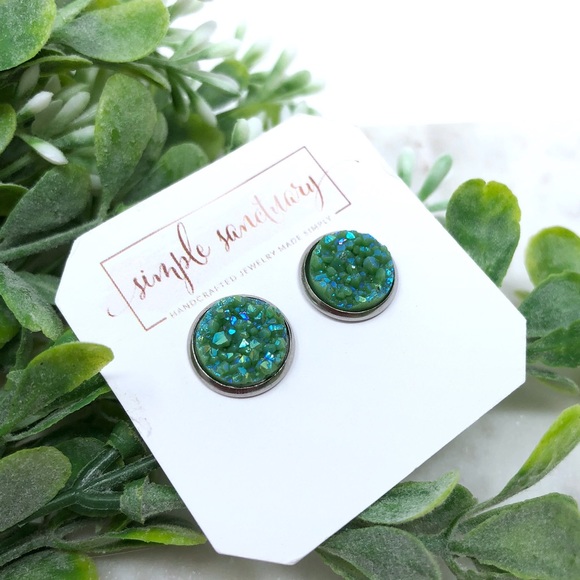 Green Druzy Earrings - Picture 4 of 4